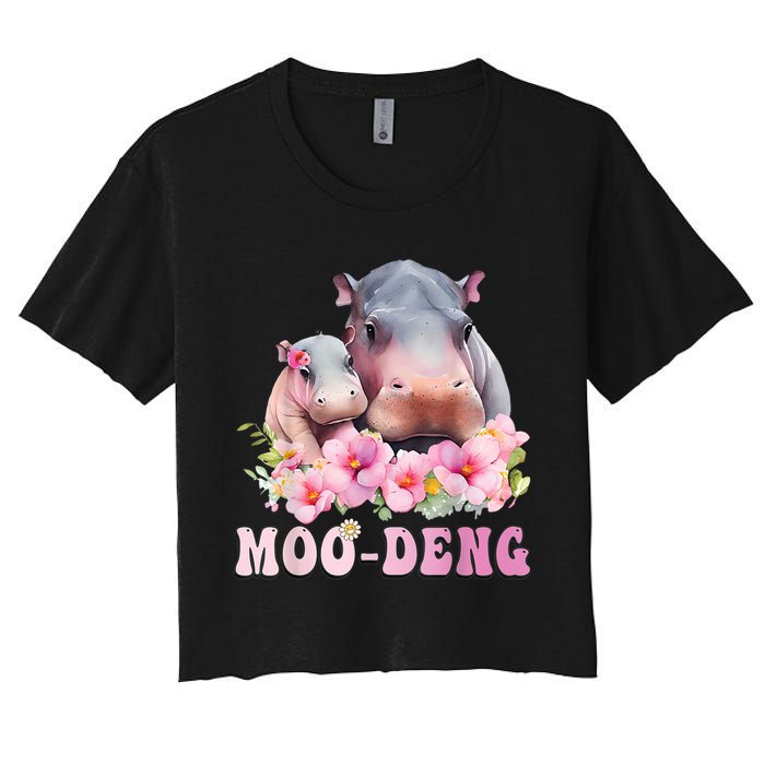Moo Deng Floral Flower Pygmy Hippopotamus Crop Top