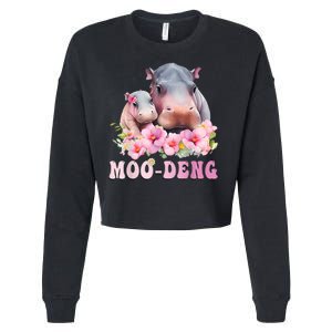 Moo Deng Floral Flower Pygmy Hippopotamus Cropped Pullover Crew