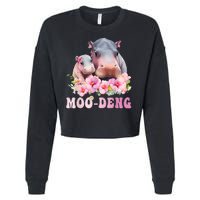 Moo Deng Floral Flower Pygmy Hippopotamus Cropped Pullover Crew