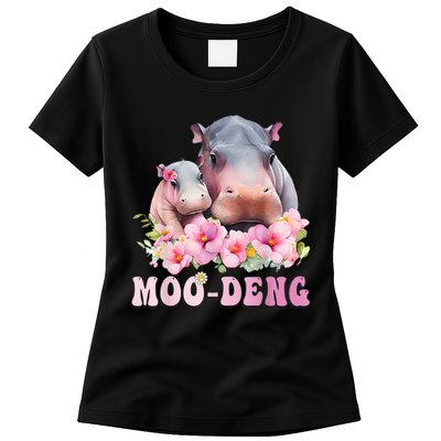 Moo Deng Floral Flower Pygmy Hippopotamus Women's T-Shirt