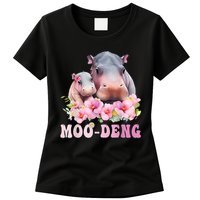Moo Deng Floral Flower Pygmy Hippopotamus Womens T-Shirt