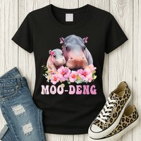 Moo Deng Floral Flower Pygmy Hippopotamus Womens T-Shirt