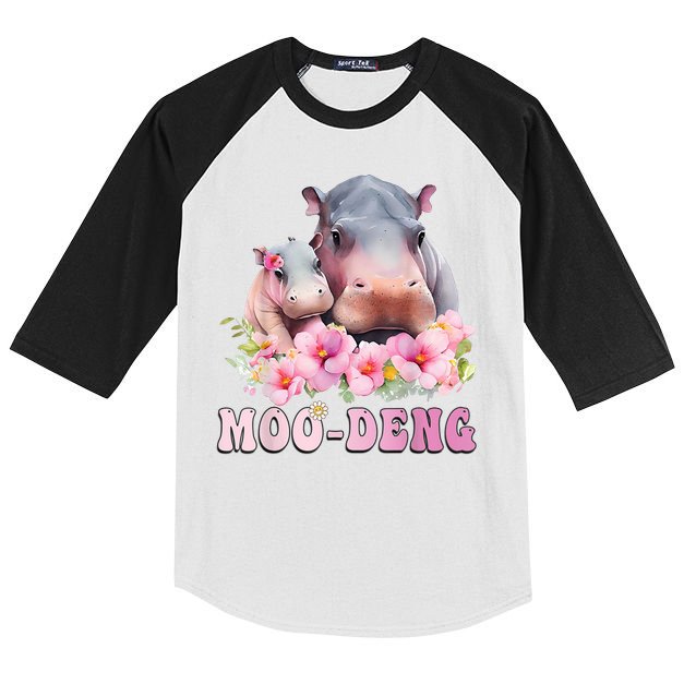 Moo Deng Floral Flower Pygmy Hippopotamus Kids Colorblock Raglan Jersey