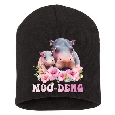 Moo Deng Floral Flower Pygmy Hippopotamus Short Acrylic Beanie