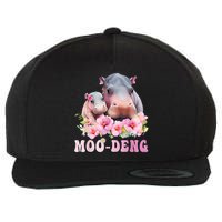 Moo Deng Floral Flower Pygmy Hippopotamus Wool Snapback Cap