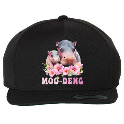 Moo Deng Floral Flower Pygmy Hippopotamus Wool Snapback Cap