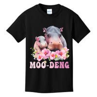 Moo Deng Floral Flower Pygmy Hippopotamus Kids T-Shirt