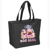 Moo Deng Floral Flower Pygmy Hippopotamus Zip Tote Bag