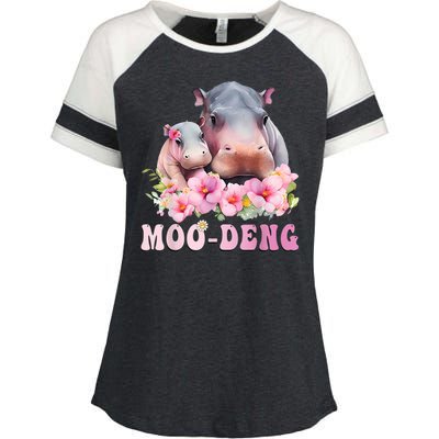 Moo Deng Floral Flower Pygmy Hippopotamus Enza Ladies Jersey Colorblock Tee