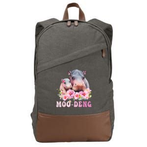 Moo Deng Floral Flower Pygmy Hippopotamus Cotton Canvas Backpack