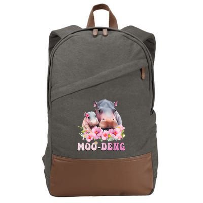 Moo Deng Floral Flower Pygmy Hippopotamus Cotton Canvas Backpack