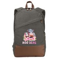 Moo Deng Floral Flower Pygmy Hippopotamus Cotton Canvas Backpack