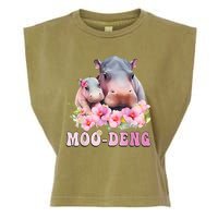 Moo Deng Floral Flower Pygmy Hippopotamus Garment-Dyed Women's Muscle Tee