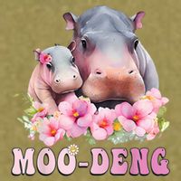 Moo Deng Floral Flower Pygmy Hippopotamus Garment-Dyed Women's Muscle Tee