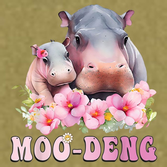 Moo Deng Floral Flower Pygmy Hippopotamus Garment-Dyed Women's Muscle Tee