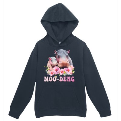 Moo Deng Floral Flower Pygmy Hippopotamus Urban Pullover Hoodie