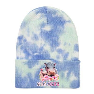 Moo Deng Floral Flower Pygmy Hippopotamus Tie Dye 12in Knit Beanie