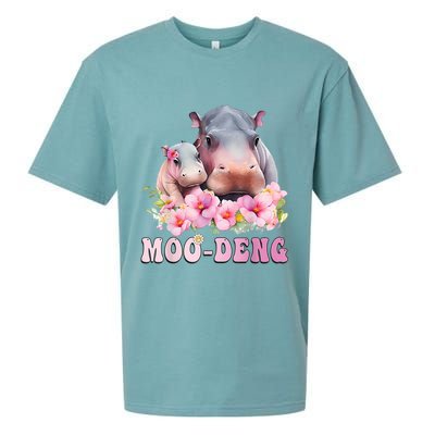 Moo Deng Floral Flower Pygmy Hippopotamus Sueded Cloud Jersey T-Shirt