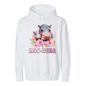 Moo Deng Floral Flower Pygmy Hippopotamus Garment-Dyed Fleece Hoodie