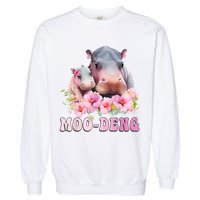Moo Deng Floral Flower Pygmy Hippopotamus Garment-Dyed Sweatshirt