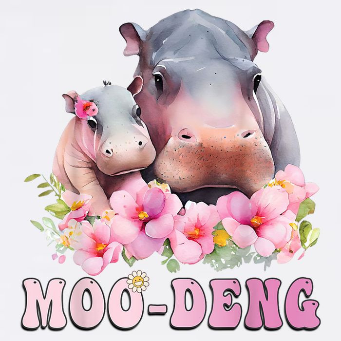 Moo Deng Floral Flower Pygmy Hippopotamus Garment-Dyed Sweatshirt