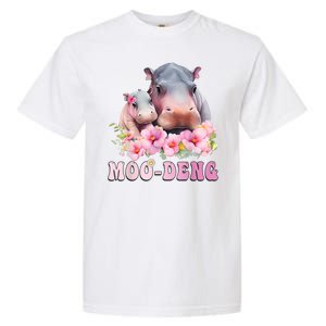 Moo Deng Floral Flower Pygmy Hippopotamus Garment-Dyed Heavyweight T-Shirt