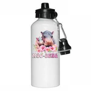 Moo Deng Floral Flower Pygmy Hippopotamus Aluminum Water Bottle