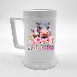 Moo Deng Floral Flower Pygmy Hippopotamus Beer Stein