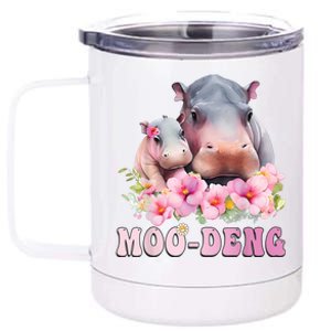 Moo Deng Floral Flower Pygmy Hippopotamus 12 oz Stainless Steel Tumbler Cup