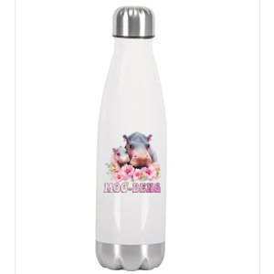 Moo Deng Floral Flower Pygmy Hippopotamus Stainless Steel Insulated Water Bottle