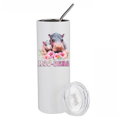 Moo Deng Floral Flower Pygmy Hippopotamus Stainless Steel Tumbler