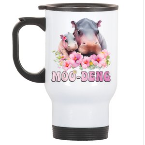 Moo Deng Floral Flower Pygmy Hippopotamus Stainless Steel Travel Mug