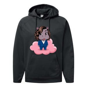 Moo Deng For Harris Kamala Harris Supporter Cute Funny Hippo Performance Fleece Hoodie