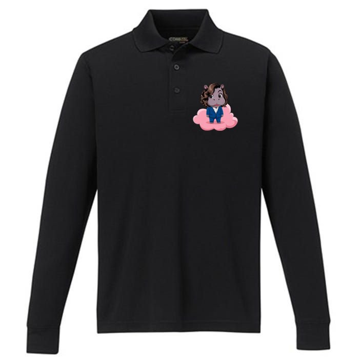 Moo Deng For Harris Kamala Harris Supporter Cute Funny Hippo Performance Long Sleeve Polo