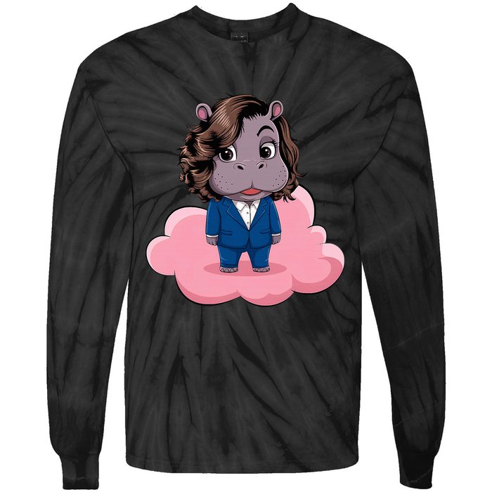 Moo Deng For Harris Kamala Harris Supporter Cute Funny Hippo Tie-Dye Long Sleeve Shirt