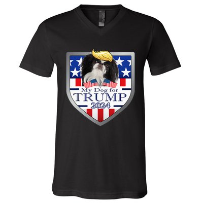 My Dog For Trump 2024 Japanese Chin V-Neck T-Shirt