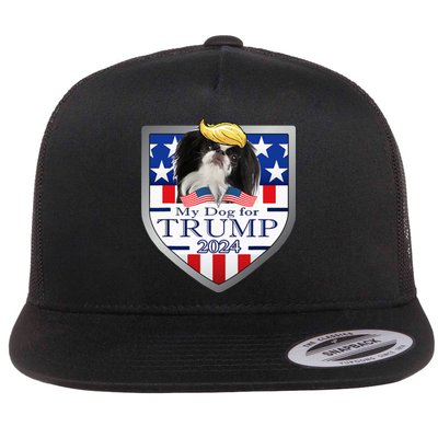 My Dog For Trump 2024 Japanese Chin Flat Bill Trucker Hat