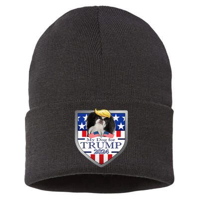 My Dog For Trump 2024 Japanese Chin Sustainable Knit Beanie