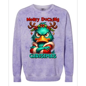 Merry Ducking Funny Sarcastic Grumpy Duck Christmas Colorblast Crewneck Sweatshirt