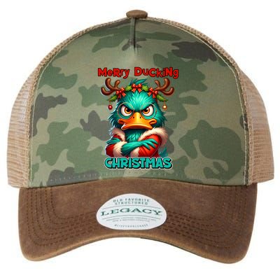 Merry Ducking Funny Sarcastic Grumpy Duck Christmas Legacy Tie Dye Trucker Hat