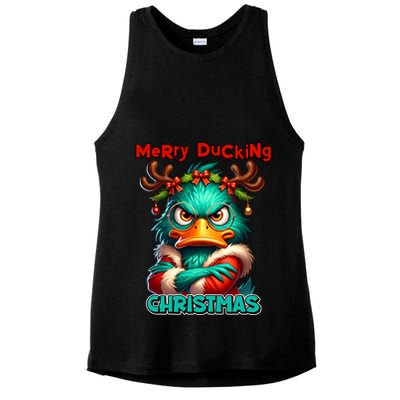 Merry Ducking Funny Sarcastic Grumpy Duck Christmas Ladies PosiCharge Tri-Blend Wicking Tank