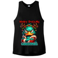 Merry Ducking Funny Sarcastic Grumpy Duck Christmas Ladies PosiCharge Tri-Blend Wicking Tank
