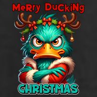 Merry Ducking Funny Sarcastic Grumpy Duck Christmas 7 Panel Mesh Trucker Snapback Hat