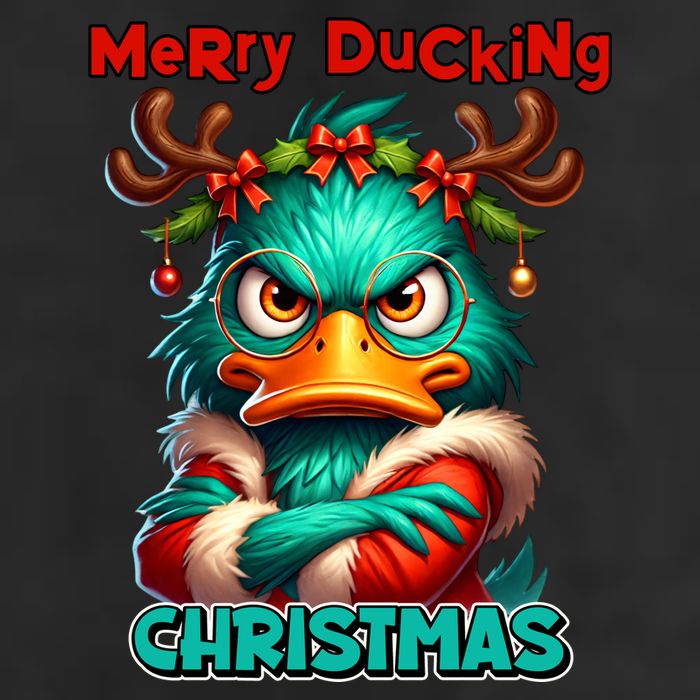 Merry Ducking Funny Sarcastic Grumpy Duck Christmas 7 Panel Mesh Trucker Snapback Hat