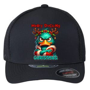 Merry Ducking Funny Sarcastic Grumpy Duck Christmas Flexfit Unipanel Trucker Cap