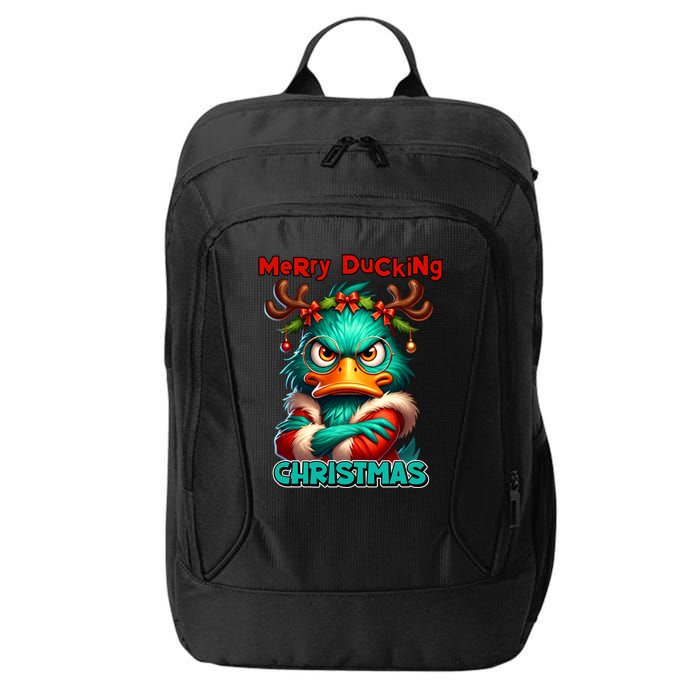 Merry Ducking Funny Sarcastic Grumpy Duck Christmas City Backpack