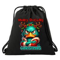 Merry Ducking Funny Sarcastic Grumpy Duck Christmas Drawstring Bag