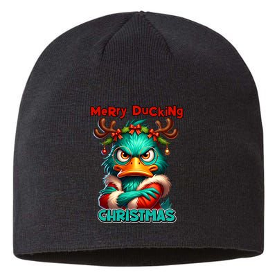 Merry Ducking Funny Sarcastic Grumpy Duck Christmas Sustainable Beanie