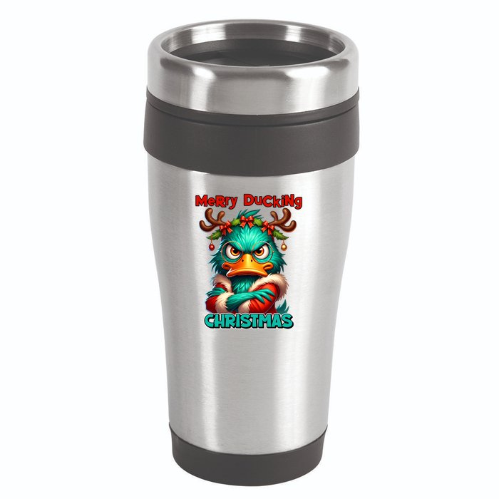 Merry Ducking Funny Sarcastic Grumpy Duck Christmas 16oz Travel Tumbler