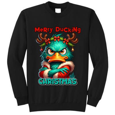 Merry Ducking Funny Sarcastic Grumpy Duck Christmas Tall Sweatshirt